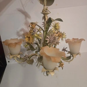 Lampadario da appendere 5 luci fiori toleware metallo giglio margherite fiore portico - Foto 1 di 13