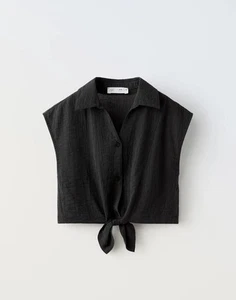 Zara Girls 11/12 Black Sleeveless Top Blouse Knotted - Picture 1 of 3