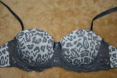 Gray 32A Push-Up Bra Animal Print Cups, Shiny Floral Lace & Bow In Middle - Image 1 of 4