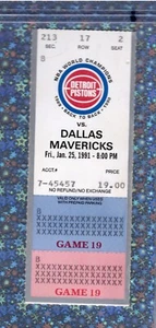 Rodman 17rb 1-25-1991 Ticket Stub Mavericks Pistons Laimbeer Buzze Beater Dumars - Picture 1 of 6