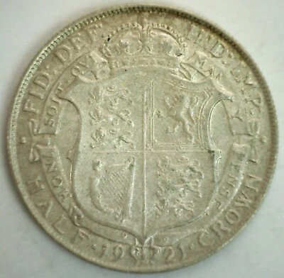 Moneda de plata de 1/2 corona de Gran Bretaña de 1921 del Reino Unido circulada extra fina George V Ruler Foto 1 de 2