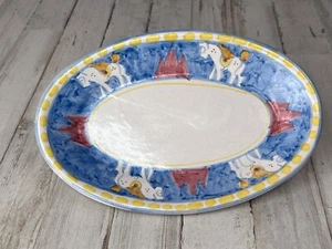 Ancienne assiette de service à cheval Solimene Vietri Italie bleu Campagne 9" - Photo 1/8