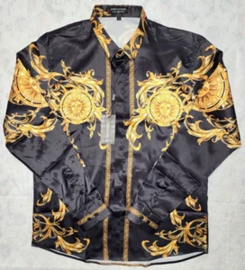 Mens Luxury Brand Silk Like Satin Button Down Dress Shirt GSBogosse L BRAND NEW - Picture 1 of 8