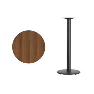 24" Round Walnut Laminate Table Top With Base - Bar Height Restaurant Table - Picture 1 of 3