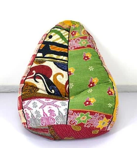 Hecho a mano Vintage Kantha Kids Bean Bag Algodón Bohemio Decorativo Slipcover - Imagen 1 de 4