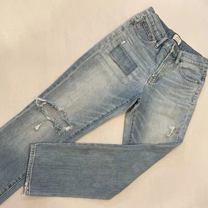 ~ J.Crew 26 Vintage Crop Jeans Damen hellblau Fransenoptik Patch Rip distressed - Bild 1 von 12