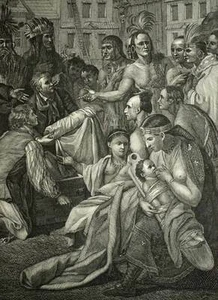 gravure estampe originale de 1772 GUILLAUME PENN TRAITE AVEC LES INDIENS - Imagen 1 de 8