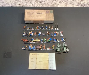 30 Vintage Christmas Art Craft Lead Flat Toy Figures Snowman Sleigh Skaters - Picture 1 of 12