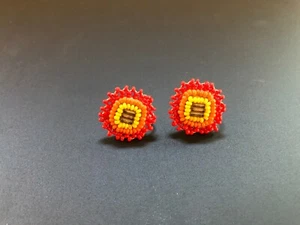 Vintage 1 Pair Beaded Screw Back Earrings Red Orange Yellow Summer Colors - Picture 1 of 2