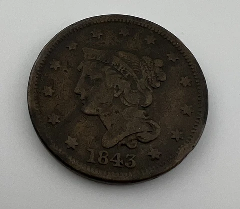 1843 F Petite Head Small Letters Braided Hair Large Cent Cover