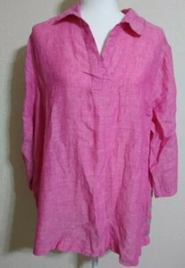 Camicia Tahari Donna Popover Tunica Rosa 100% Lino - Foto 1 di 3