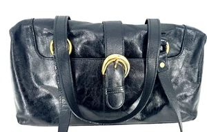 VTG 80s Black Luxurious Leather Satchel Handbag Purse Shoulder Bag Canada Made - Picture 1 of 16