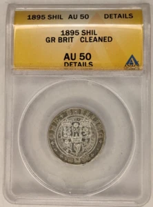 Great Britain 1895 QUEEN VICTORIA Silver Shilling AU50 Details-Cleaned ANACS 1B - Picture 1 of 4