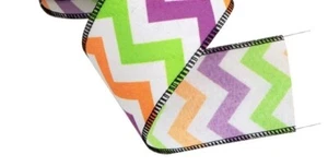 2" Halloween Wired ribbon Chevron purple orange black ribbon 5 Yards - Picture 1 of 2