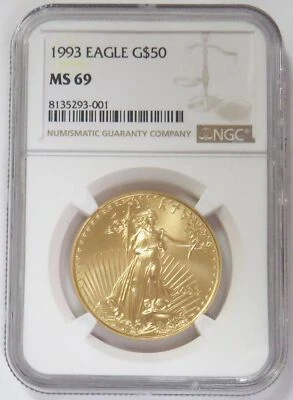 1993 GOLD AMERICAN EAGLE $50 COIN 1 OZ NGC MINT STATE 69 - Image 1 of 2