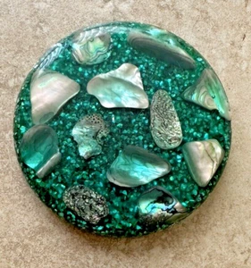 Vintage 1970's Chunky Abalone Shell in Resin Lucite 7" Trivet Hot Pad - Picture 1 of 4