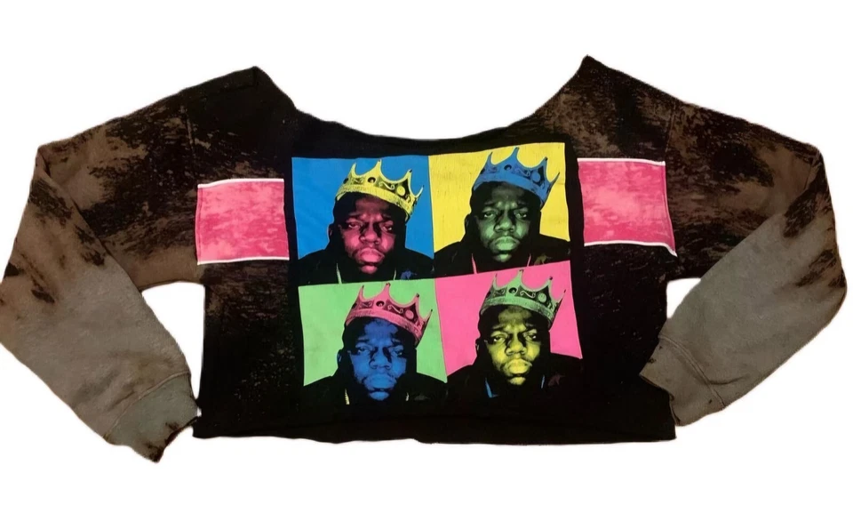 Upcycled Notorious BIG cropped Sweatshirt Medium Acid Wash Pop Art Funky Unique - Image 1 of 1