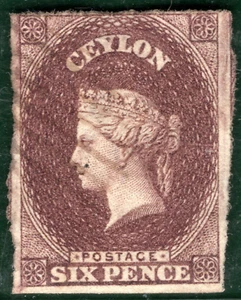 CEYLON QV Classic Stamp SG.6 6d Purple-Brown (1859) Used Cat £140 PBLUE24 - Picture 1 of 6