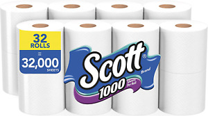 Scott 1000 Sheets Per Roll Toilet Paper, 32 Rolls (4 Packs of 8), Bath Tissue
