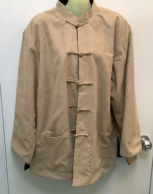 Chaqueta asiática vintage reversible para mujer beige imitación gamuza negra polar talla XXL Foto 1 de 4