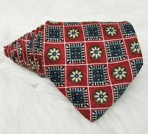 Brooks Brothers Mens Necktie Block Check Floral Red Silk Tie USA - Picture 1 of 6