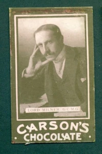 CARSON'S CHOCOLATE - CELEBRITIES, LORD MILNER, 1902 ISSUE TYPE CARD - Picture 1 of 2