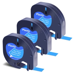 3x Étiquettes plastique LT pour Dymo LetraTag 12mm x 4m Ruban Noir sur bleu - Photo 1/6