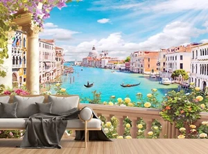 Garden Flowers Wall Mural Photo Ocean Tropical Wallpaper Street Sea Paper Poster - Imagen 1 de 8