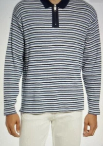 Ted Baker London Men's Beer Stripe LS Textured Polo Shirt Blue SZ.5 ( XL) NWT - Picture 1 of 14