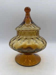 VTG Empoli Amber Glass Circus Tent Candy Dish Optic Jar Italy Gold Grannycore - Picture 1 of 1