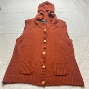 Eddie Bauer Burnt Orange Tweed Knit Hooded Vest Size XL - Picture 1 of 10