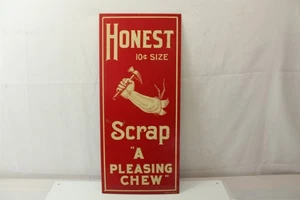 Vintage Metal Sign Honest Scrap A Pleasing Chew Tobacco Advertising Sign 20 x 9 - Picture 1 of 5