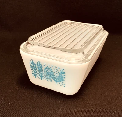 Pyrex Refrigerator Dish Amish Butterprint Turquoise 502 & 502C with Lid MCM - Image 1 of 4
