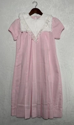 VTG Jayne Copeland Pink Pleated Dress Girls Size 14 Smocked Lace Cottagecore - Image 1 of 4