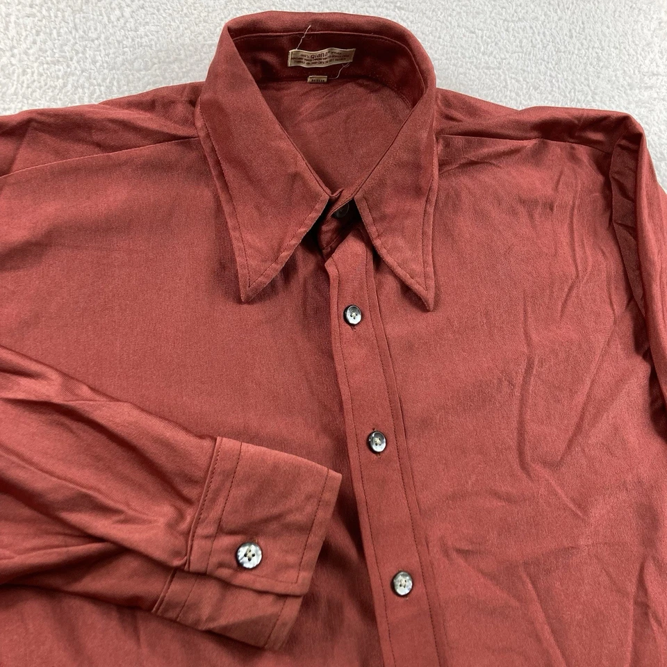 Camisa Botón Vintage Años 70 Para Hombre Grande Roja Manga Larga Disco Qiana Cuello Daga Foto 1 de 4