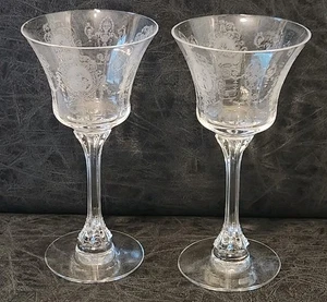 Par de copas de cristal de vino/cóctel grabadas HEISEY "MINUET" 6" años 50 - Imagen 1 de 8