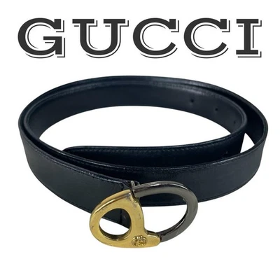 GUCCI 85/34 036 071 9194 Black Interlocking Belt, No Box, Used, Gold Buckle - Bild 1 von 4