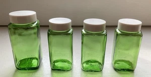 4er Set Vintage Duraglas quadratische grüne Glasflaschen mit Schraubverschluss - Bild 1 von 4