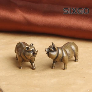 35 mm ein Paar exquisite Retro Messing Schwein Tier Statue Tee Haustier Heimdekoration - Bild 1 von 5
