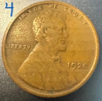 (4) 1920 wheat pennies no mint mark .. two of the coins has errors VERY RARE - Image 1 of 4
