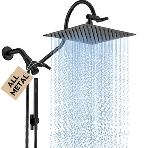 All Metal Dual Shower Head Combo with Curved Extension Arm, 10" High Pressure... - Picture 1 of 6