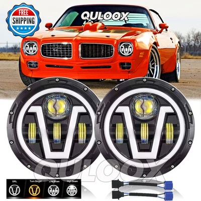 Pair 7"inch LED Headlights Hi/Lo Beam 6000k White For Pontiac Firebird 1970-1976 Foto 1 de 4