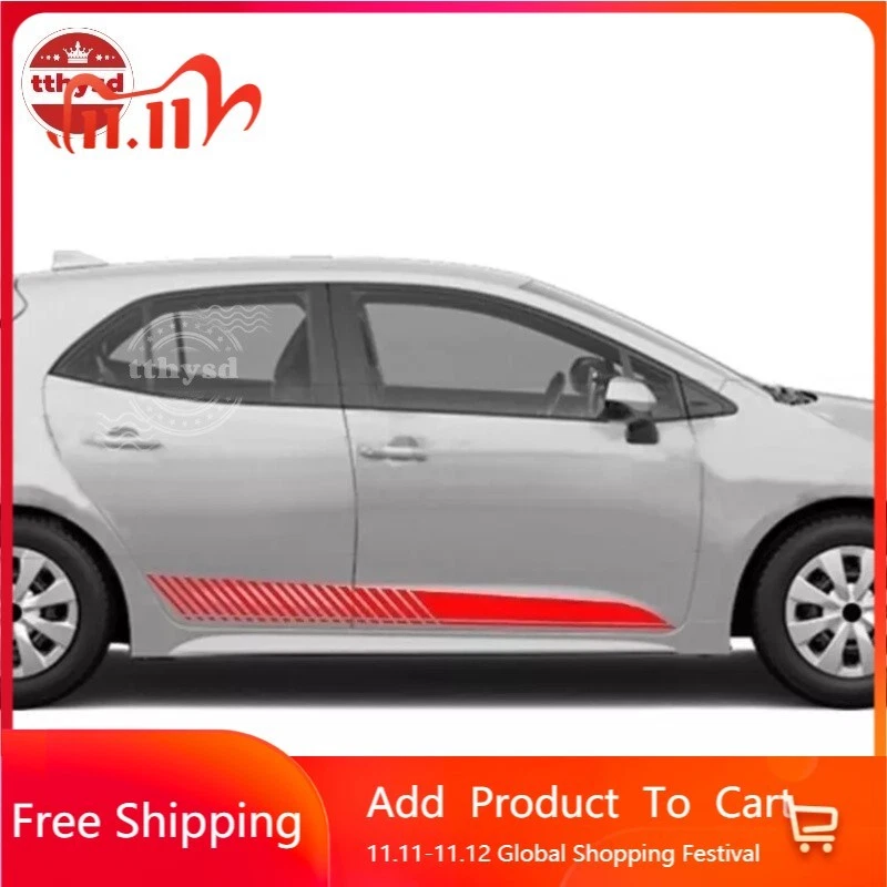 Calcomanías a rayas faldón lateral pegatina puerta coche deportivo carreras 2 piezas para Toyota Corolla Foto 1 de 4