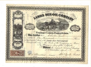 PENNSYLVANIA 1865 Lamb's Run Oil Co Stock Certificate #57 Venango - Picture 1 of 2