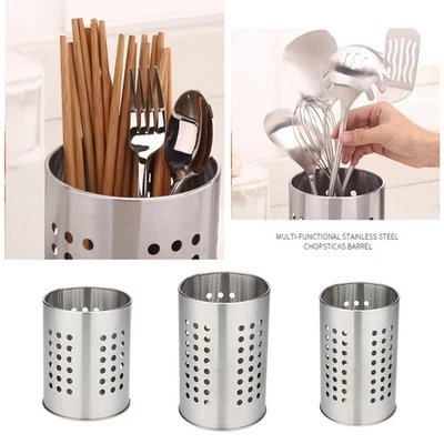 "Elegante supporto utensili da cucina argento con foro di scarico per conservazi - Immagine 1 di 4