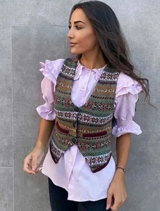 Zara Wollmischung Braun Strick Fair Isle Strickweste Weste Jacke M Medium 10 - Bild 1 von 7