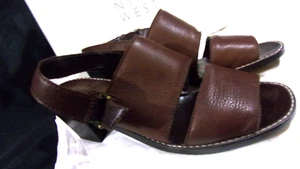 NINE WEST-FORBES- Womens RICH CAFE LEATHER SLINGBACK BLOCK HEEL SANDALS SZ. 8.5M - Picture 1 of 11
