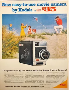 1962 Kodak 8 Filmkamera Druckanzeige Familie fliegende Drachen am Strand Rochester NY - Bild 1 von 6