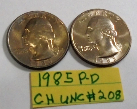 1985  p ,d  Choice Uncirculated  Washington Quarters  #208 Cover