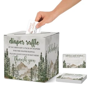 Diaper Raffle Tickets For Baby Shower, Forest Themed Diaper Raffle Card Box-03 - Picture 1 of 4